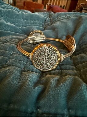 Saint Benedict coin bangle bracelet